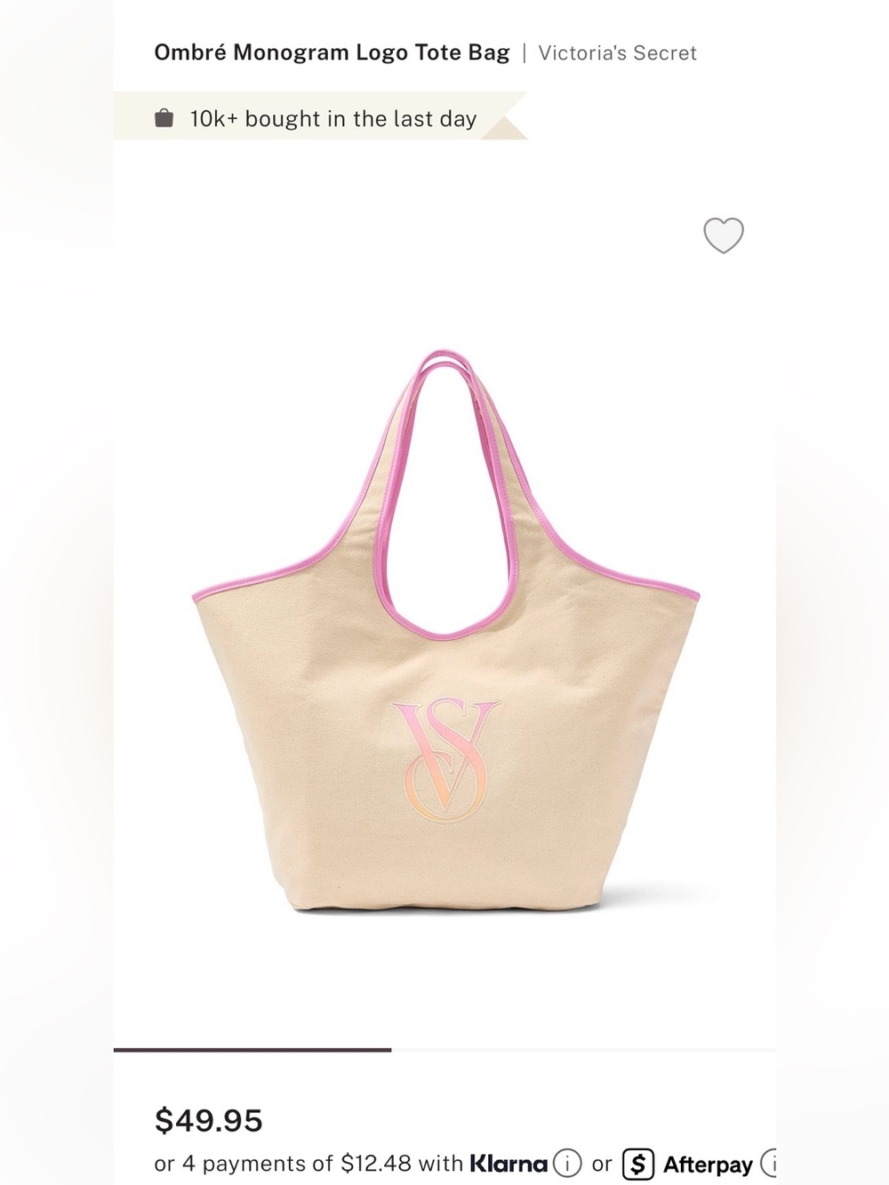 Victoria's Secret Cream Tote with Pink Trim